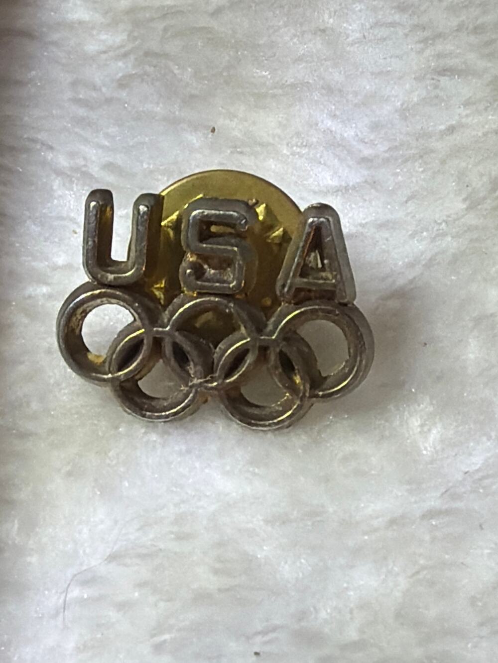 Vintage USA Olympic Rings Lapel Pin Gold Tone Team USA Olympics Collectible